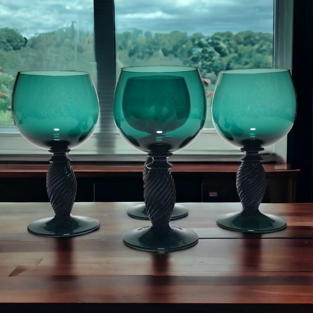Theresienthal Pieroth Romer Green Wine Glass Bavarian Twisted Stem Hock Set of 4 - Picture 3 of 9